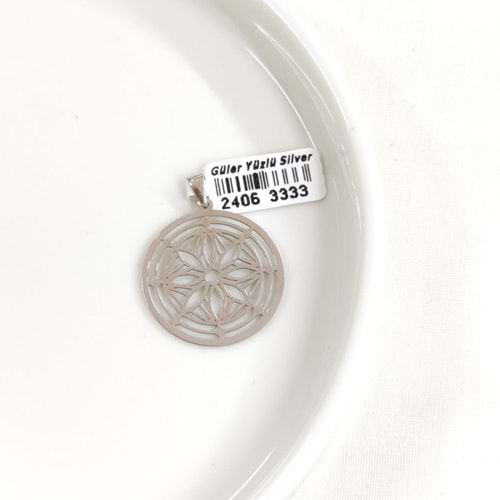 ÇİÇEKLİ MOTİFLİ PLAKA GÜMÜŞ KOLYE UCU 25MM