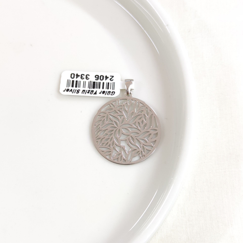 YAPRAK MOTİFLİ PLAKA GÜMÜŞ KOLYE UCU 25MM