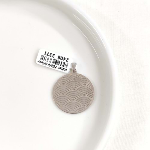 DALGA MOTİFLİ PLAKA GÜMÜŞ KOLYE UCU 25MM