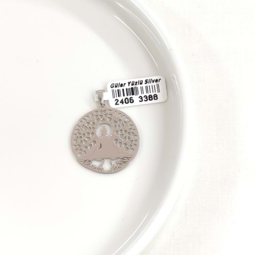 MOTİFLİ PLAKA GÜMÜŞ KOLYE UCU 25MM