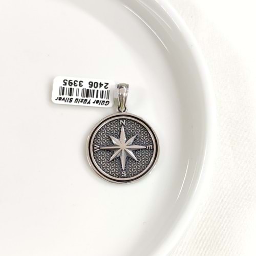 PUSULA GÜMÜŞ KOLYE UCU 25MM