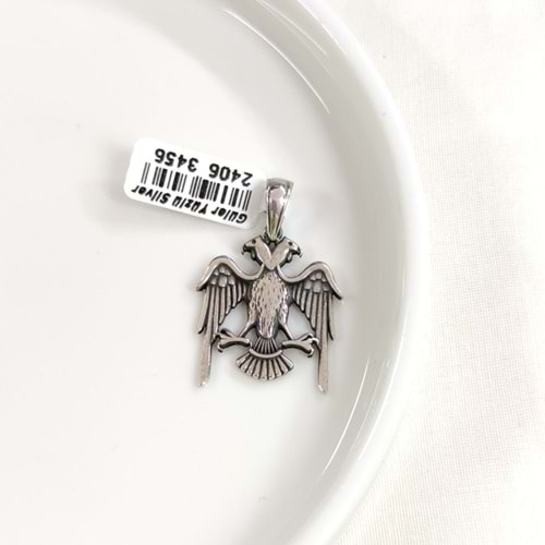 ÇİFT BAŞLI KARTAL GÜMÜŞ KOLYE UCU 24MM