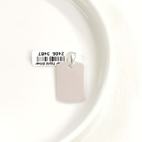 DÖRTGEN DÜZ PLAKA GÜMÜŞ KOLYE UCU 27X17MM