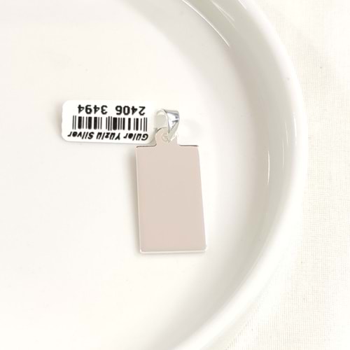 DÖRTGEN DÜZ PLAKA GÜMÜŞ KOLYE UCU 27X15MM
