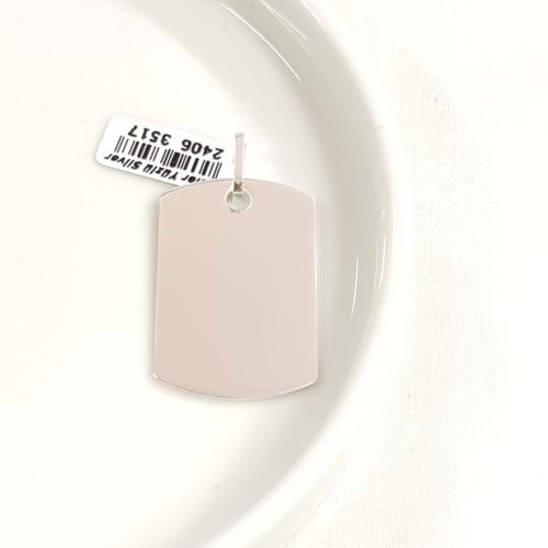BÜYÜK DÖRTGEN DÜZ PLAKA GÜMÜŞ KOLYE UCU 37X25MM