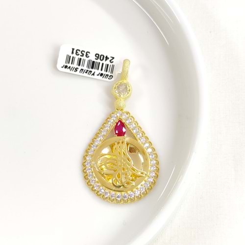 FUŞYA TAŞLI TUĞRA GÜMÜŞ KOLYE UCU 25x50MM