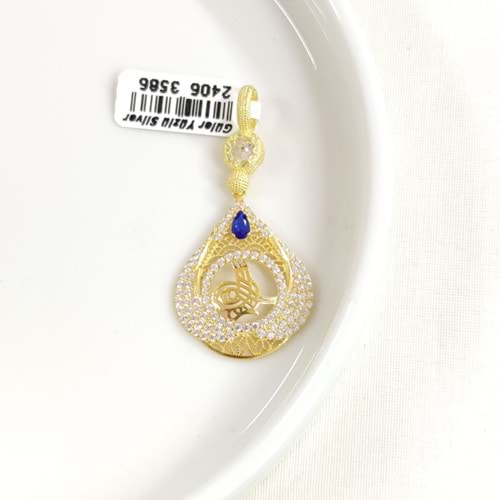 MAVİ DAMLA TUĞRA GÜMÜŞ KOLYE UCU 20x45MM