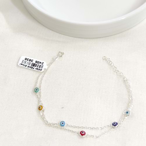 2 SIRA RENKLİ NAZAR BONCUKLU GÜMÜŞ BİLEKLİK