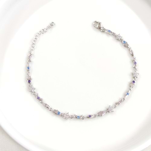 ŞANS RENKLİ TAŞLI GÜMÜŞ BİLEKLİK - RODYUM BEYAZ