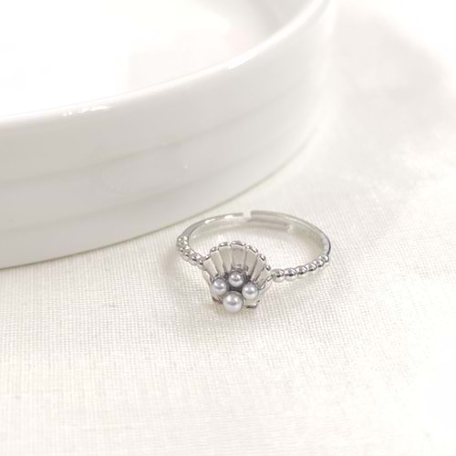 İNCİLİ İSTİRİDYE AYARLANABİLİR GÜMÜŞ YÜZÜK - RODYUM BEYAZ