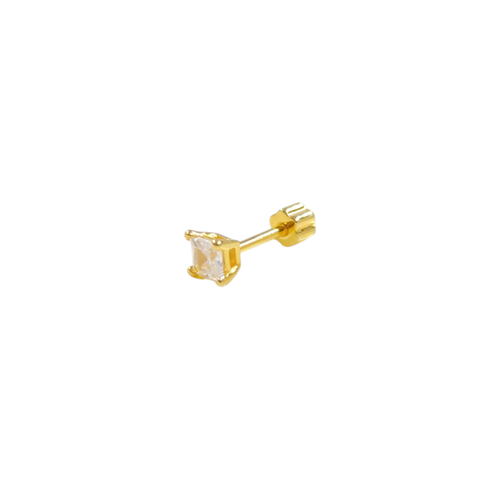 3 MM KARE TEK TAŞ GÜMÜŞ TRAGUS PIERCING - ALTIN SARI