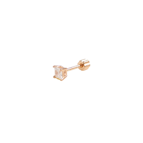 3 MM KARE TEK TAŞ GÜMÜŞ TRAGUS PIERCING - ROSE BAKIR