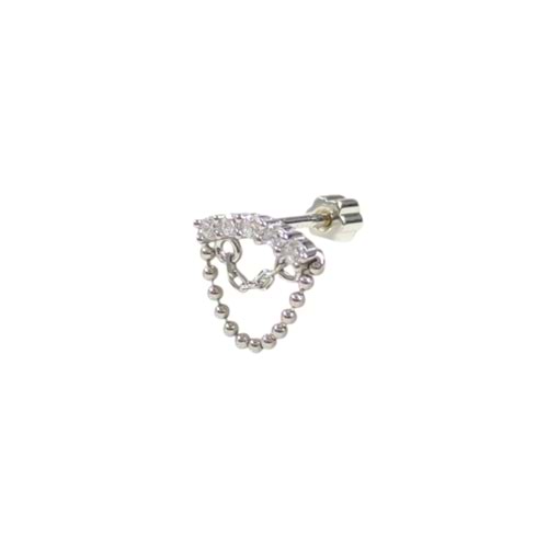 SALLANTILI SIRATAŞ GÜMÜŞ TRAGUS PIERCING - RODYUM BEYAZ