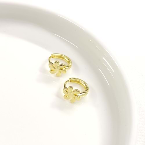 İTHAL ÇİÇEK 10 MM GÜMÜŞ HALKA KÜPE - ALTIN SARI