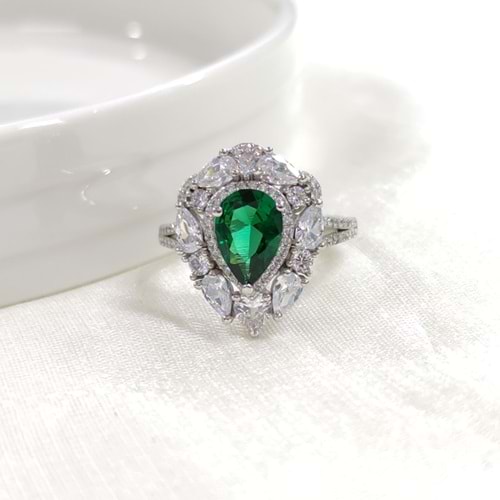 İTHAL ZÜMRÜT ZİRKON DAMLA GÜMÜŞ YÜZÜK