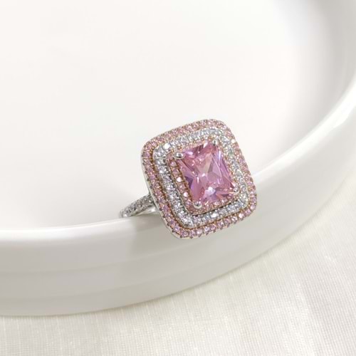 İTHAL PEMBE ZİRKON BAGET GÜMÜŞ YÜZÜK - 17