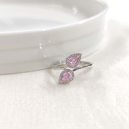 İTHAL ÇAPRAZ DAMLA PEMBE ZİRKON MİNİ GÜMÜŞ YÜZÜK - 15