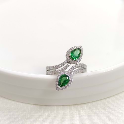 İTHAL ÇAPRAZ DAMLA ZÜMRÜT ZİRKON GÜMÜŞ YÜZÜK - 15