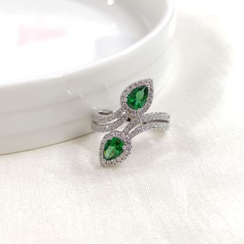 İTHAL ÇAPRAZ DAMLA ZÜMRÜT ZİRKON GÜMÜŞ YÜZÜK