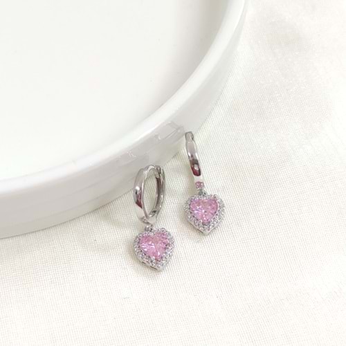 PEMBE KALP HALKA GÜMÜŞ KÜPE