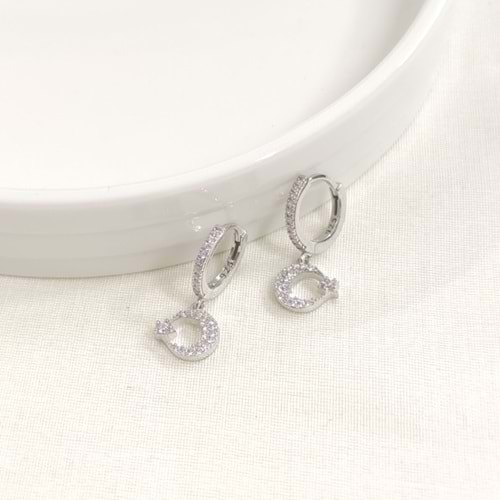 AY YILDIZ 10 MM HALKA GÜMÜŞ KÜPE - RODYUM BEYAZ