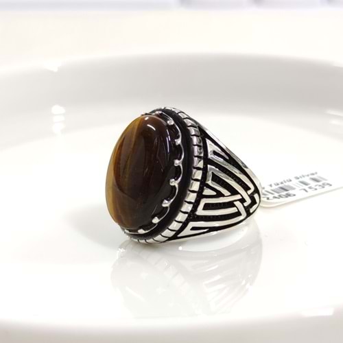 OVAL KAPLAN GÖZÜ GÜMÜŞ ERKEK YÜZÜK