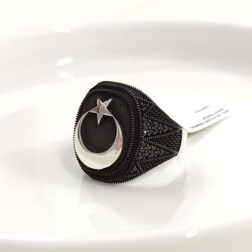 OVAL AY YILDIZ GÜMÜŞ ERKEK YÜZÜK