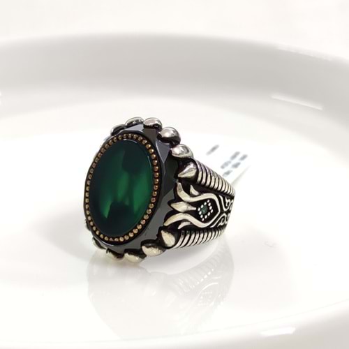 OVAL YEŞİL TAŞLI GÜMÜŞ ERKEK YÜZÜK