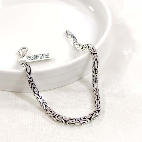 3,80 MM GÜMÜŞ KARE KRAL ZİNCİR BİLEKLİK 22 CM