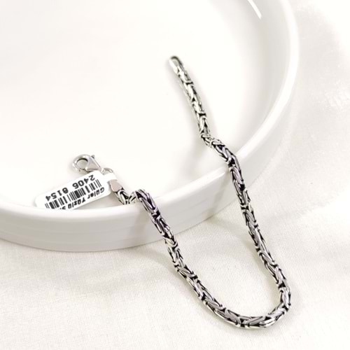 3,30 MM GÜMÜŞ YUVARLAK KRAL ZİNCİR BİLEKLİK 21 CM