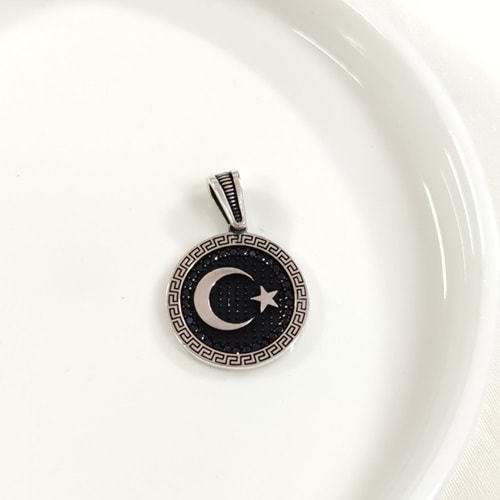 YUVARLAK AY YILDIZ GÜMÜŞ KOLYE UCU 2,5 CM