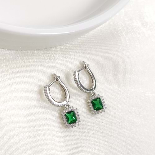 İTHAL ZÜMRÜT ZİRKON TAŞLI BAGET GÜMÜŞ HALKA KÜPE