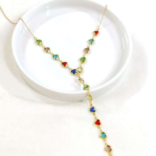 ÇELİK RENKLİ KALP Y KOLYE GOLD 55+5 CM