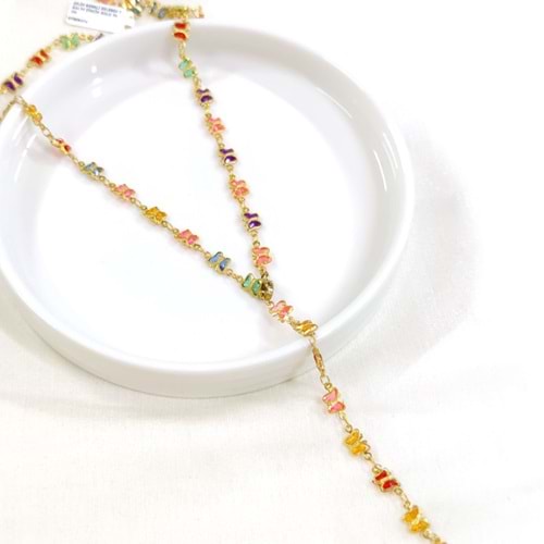 ÇELİK RENKLİ KELEBEK Y KOLYE ZİNCİR GOLD 70 CM