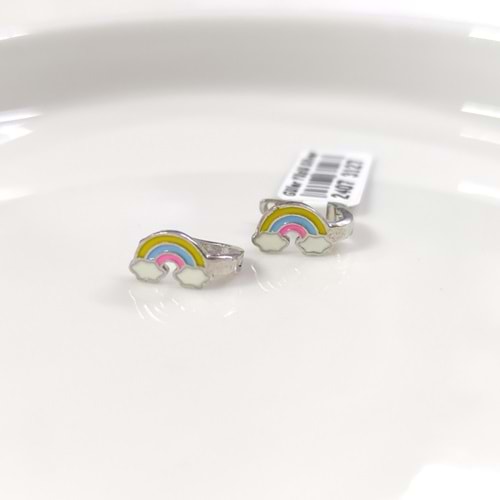 GÖKKUŞAĞI MİNELİ CİVCİV GÜMÜŞ ÇOCUK KÜPE - RODYUM BEYAZ