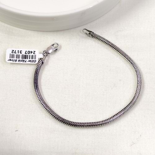 3,10 MM BORU YILAN ZİNCİR GÜMÜŞ ERKEK BİLEKLİK 19 CM