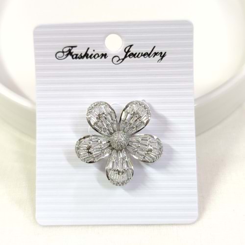 BAGET TAŞLI BOMBELİ ÇİÇEK BROŞ 3 CM