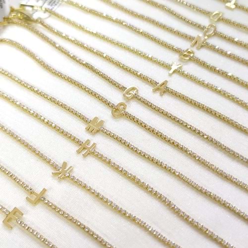 ÇELİK İNCE SU YOLU HARF BİLEKLİK - ALTIN SARI - Y HARFİ