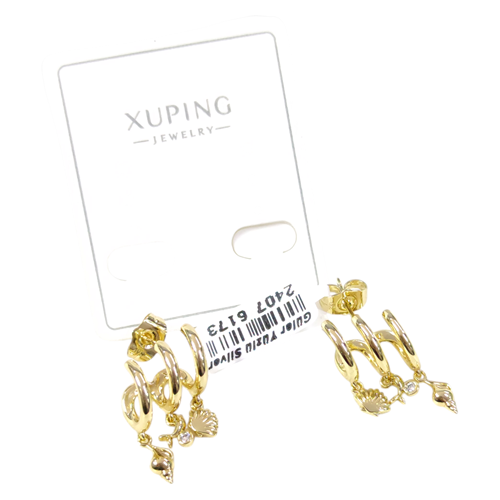 XUPING ÜÇLÜ İSTİRİDYELİ ÇİVİ HALKA KÜPE GOLD