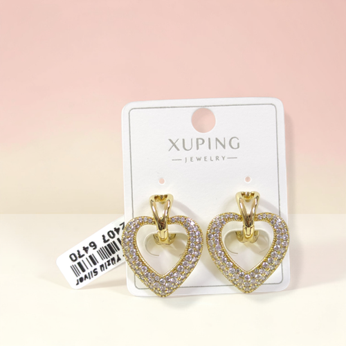 XUPING 20 MM TAŞLI KALP 8 MM HALKA KÜPE GOLD