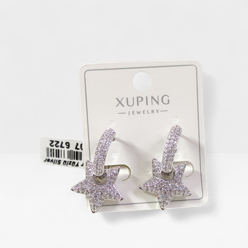 XUPING 15 MM BOMBELİ TAŞLI YILDIZ HALKA KÜPE BEYAZ