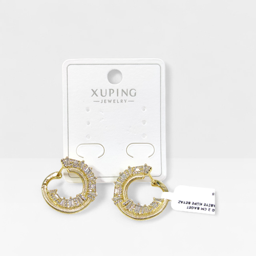 XUPING 2 CM BAGET TAŞLI ABİYE KÜPE BEYAZ