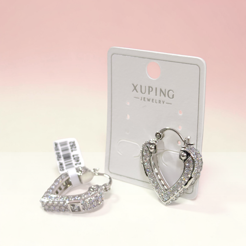 XUPING 14 MM TAŞLI KALP HALKA KÜPE BEYAZ