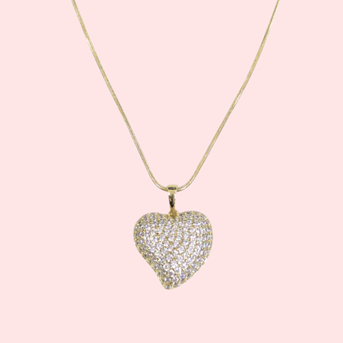 XUPING 2 CM TAŞLI BOMBELİ KALP KOLYE 45 CM GOLD