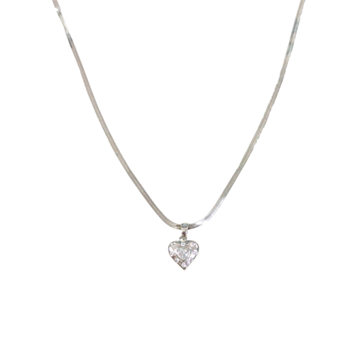 ÇELİK 11 MM KALP YASSI ZİNCİRLİ KOLYE 40+5 CM BEYAZ