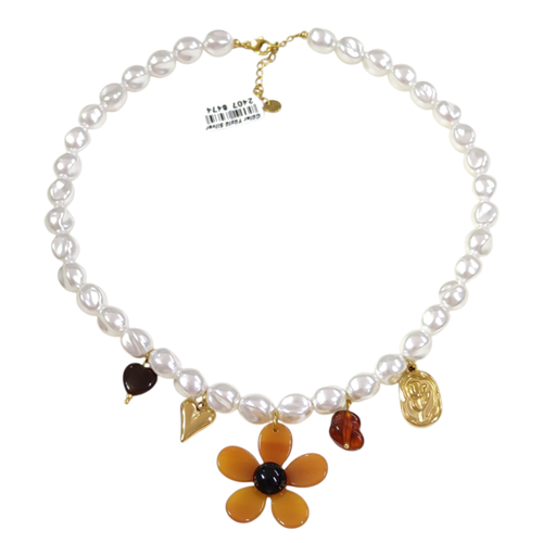 ÇELİK İNCİLİ PAPATYA KOLYE 40+5 CM GOLD