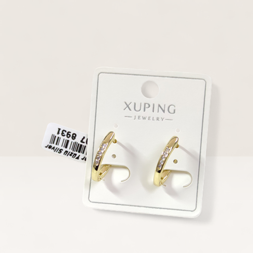 XUPING 10 MM TAŞ DETAYLI OVAL HALKA KÜPE GOLD