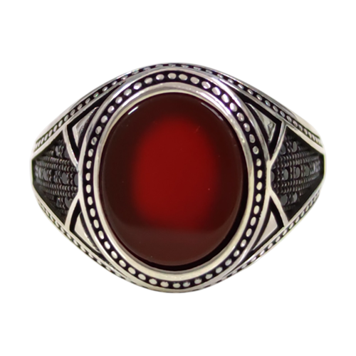 OVAL AKİK TAŞLI GÜMÜŞ ERKEK YÜZÜK