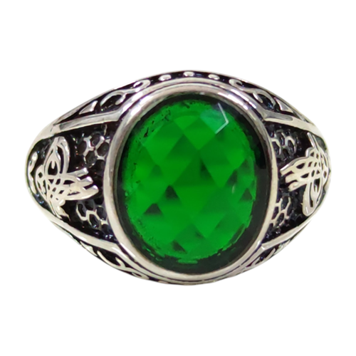OVAL TUĞRALI YEŞİL TAŞLI GÜMÜŞ ERKEK YÜZÜK