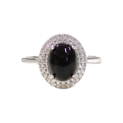 13 MM OVAL SİYAH ZİRKON TAŞLI GÜMÜŞ YÜZÜK